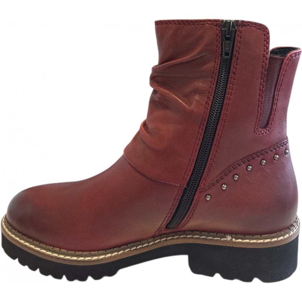 Alanis Dark Red Leather Ankle Boots