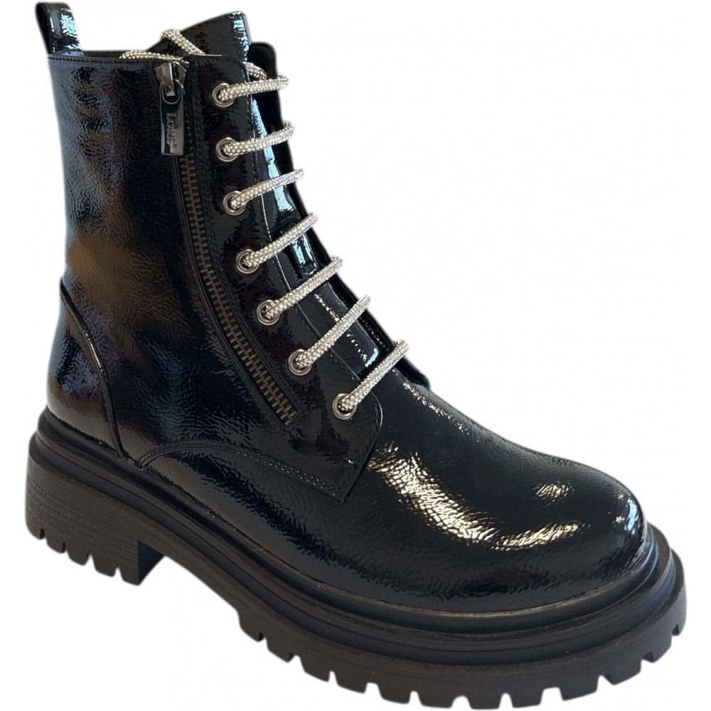 Lotus Katarina Black Patent Ankle Boots