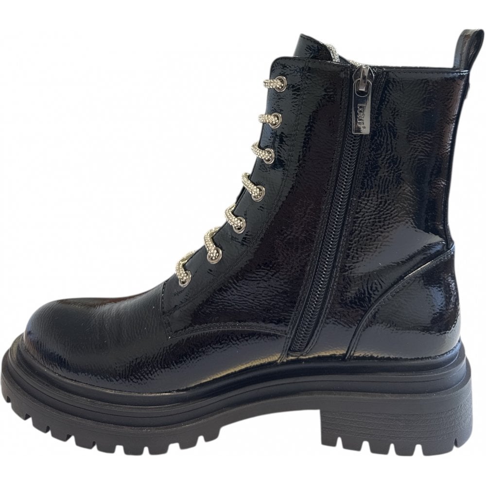 Lotus Katarina Black Patent Ankle Boots