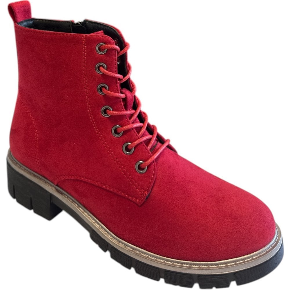 Lotus Lora Red Lace-Up Ankle Boots