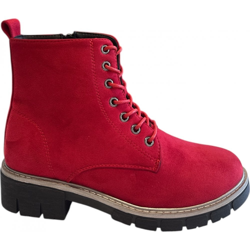 Lotus Lora Red Lace-Up Ankle Boots