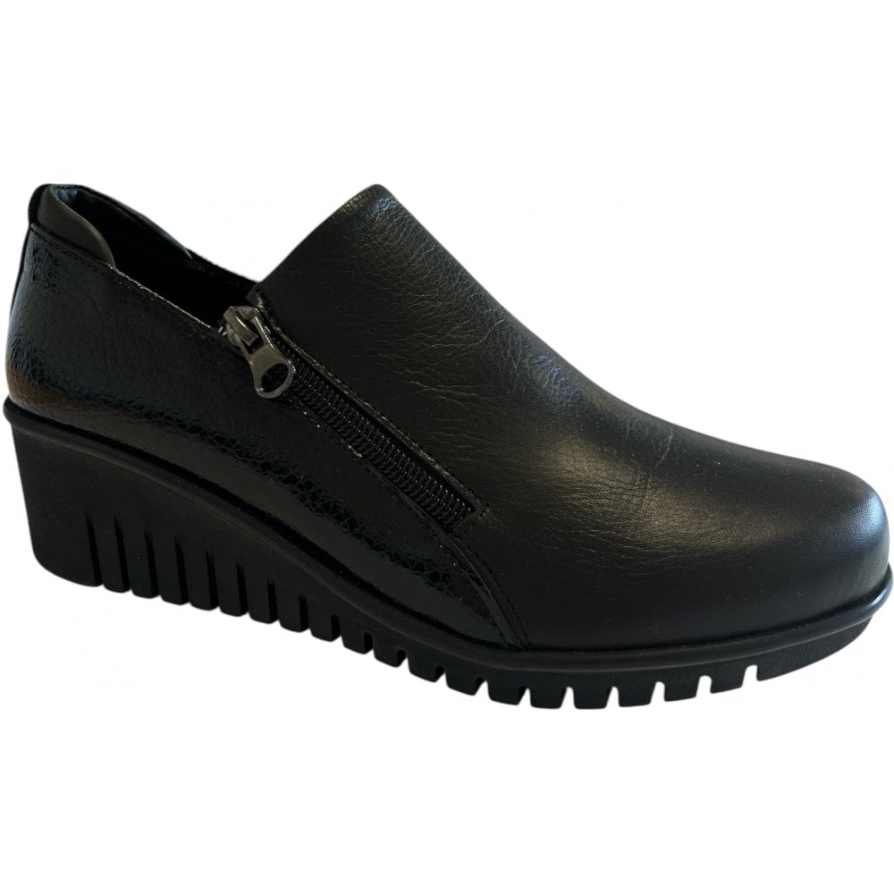 Lotus Altan Black Leather Wedge Shoes