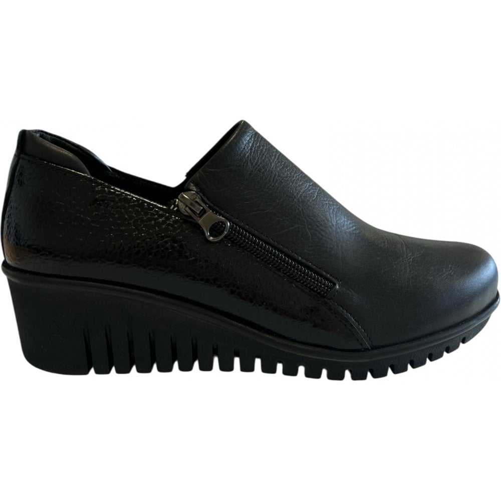 Lotus Altan Black Leather Wedge Shoes