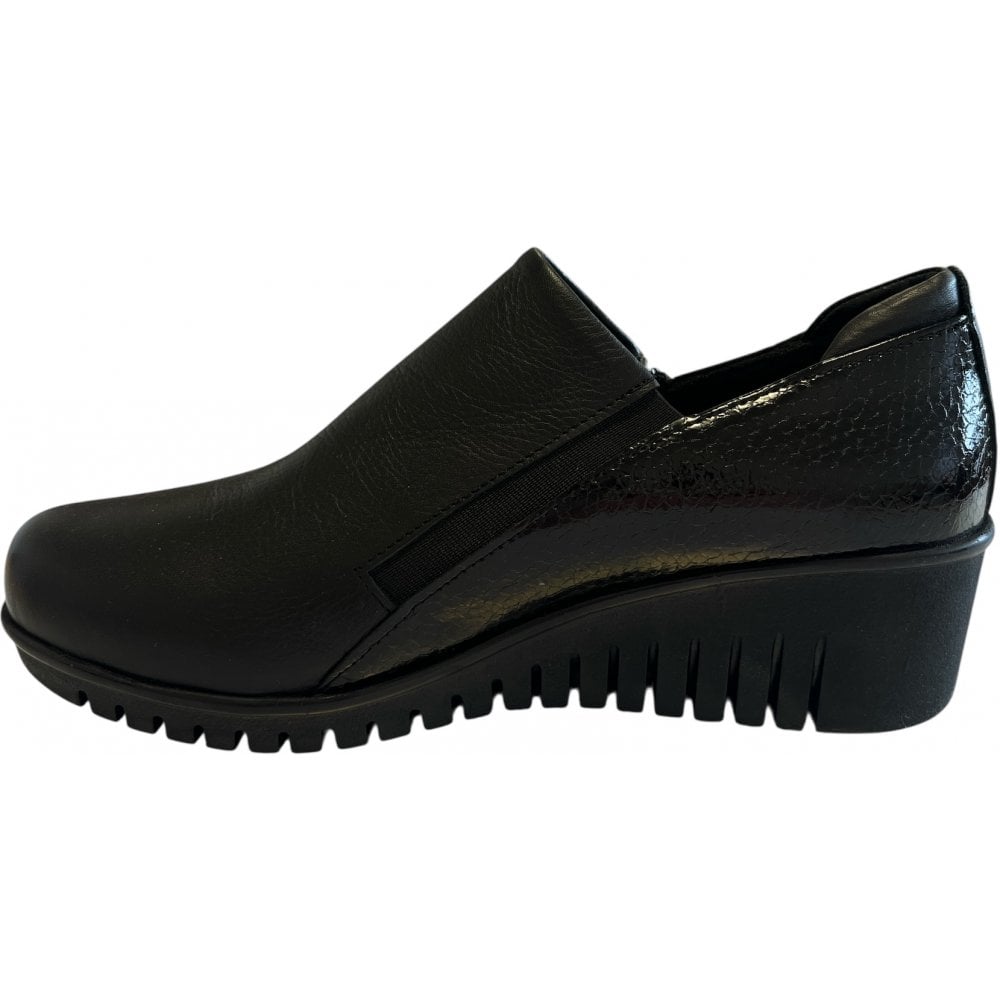 Lotus Altan Black Leather Wedge Shoes