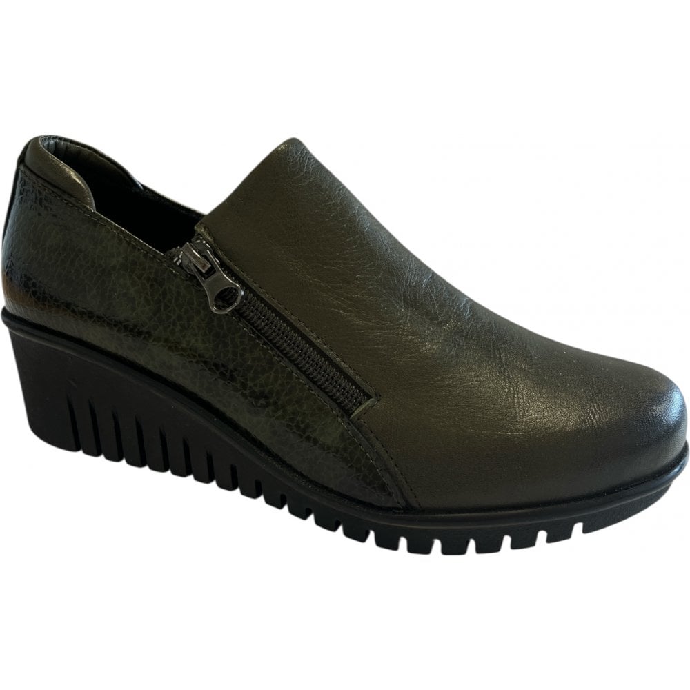 Lotus Altan Khaki Leather Wedge Shoes