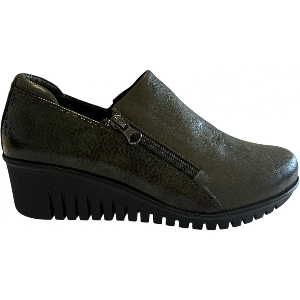 Lotus Altan Khaki Leather Wedge Shoes