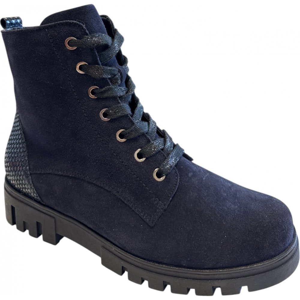 Waldlaufer H-Serena Navy Lace-Up Ankle Boots
