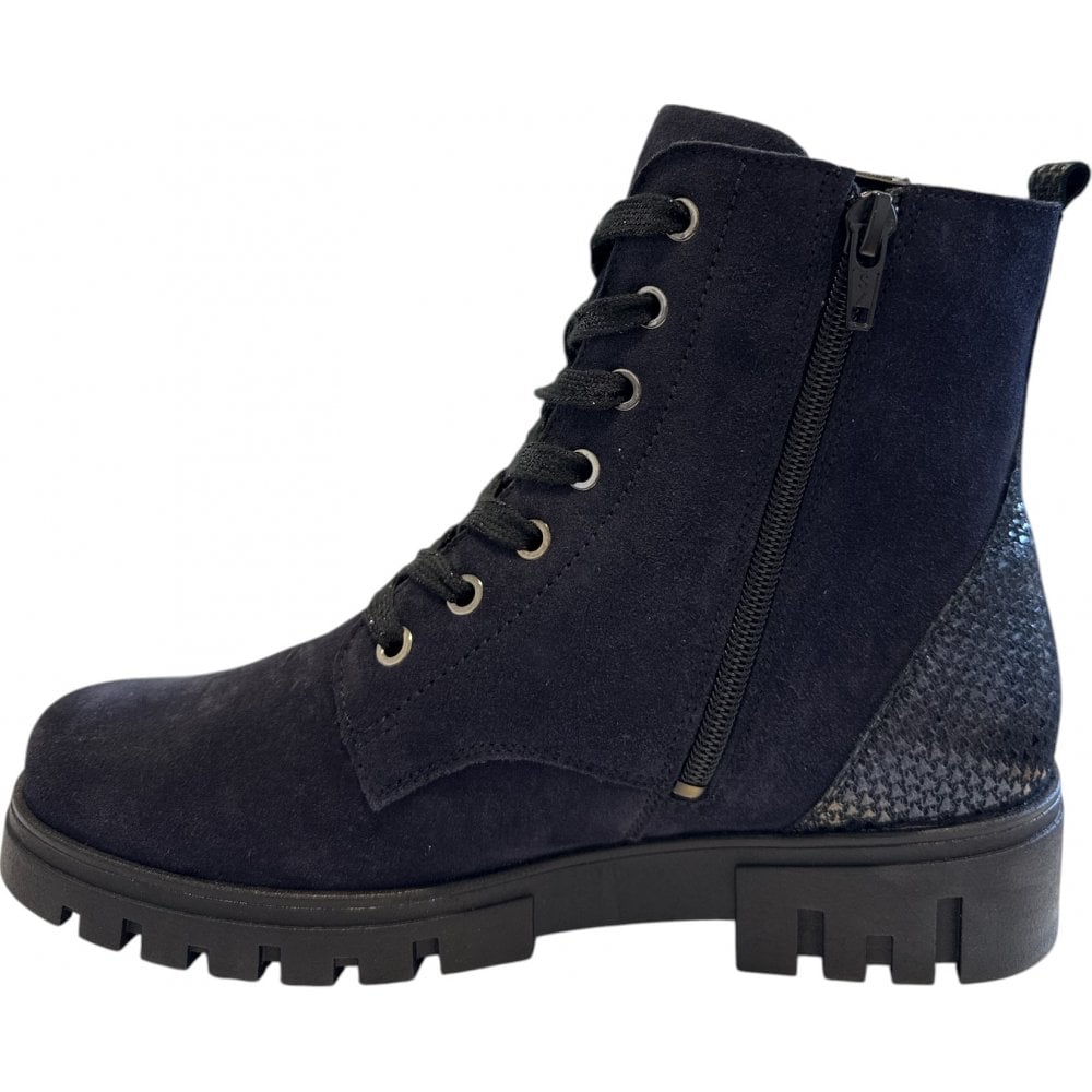 Waldlaufer H-Serena Navy Lace-Up Ankle Boots