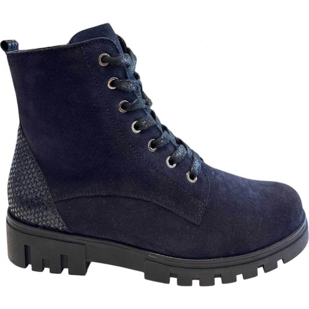 Waldlaufer H-Serena Navy Lace-Up Ankle Boots