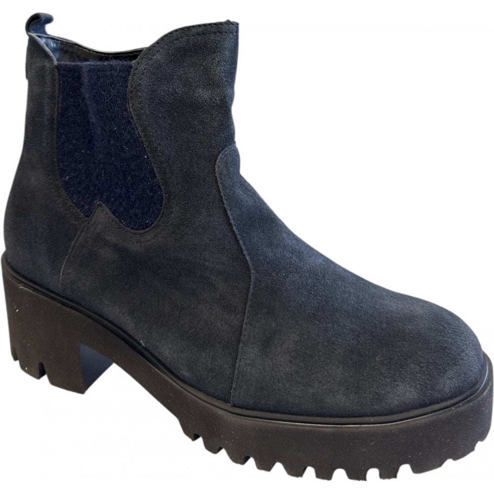 Waldlaufer H-Nira Navy Suede Heeled Ankle Boots