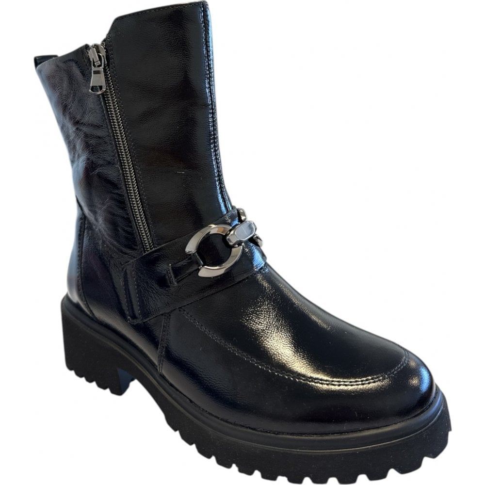 Waldlaufer H-Luise Black Patent Ankle Boots