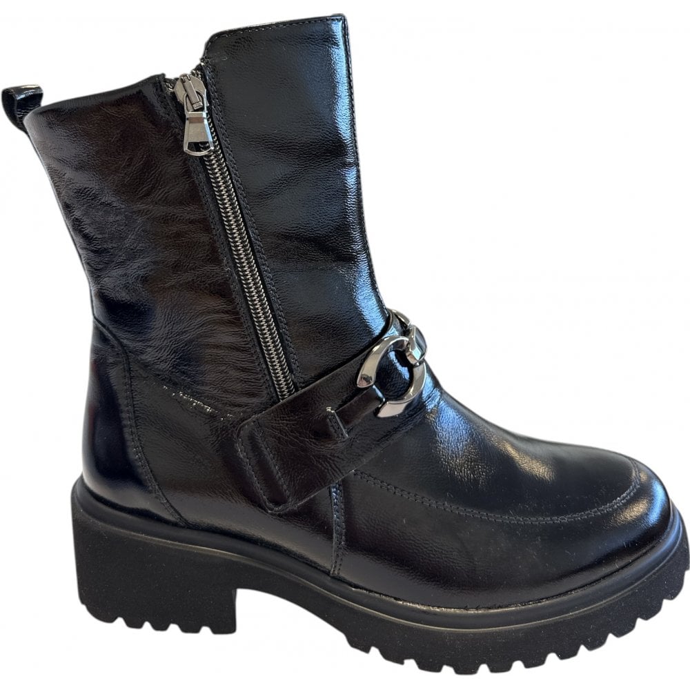 Waldlaufer H-Luise Black Patent Ankle Boots