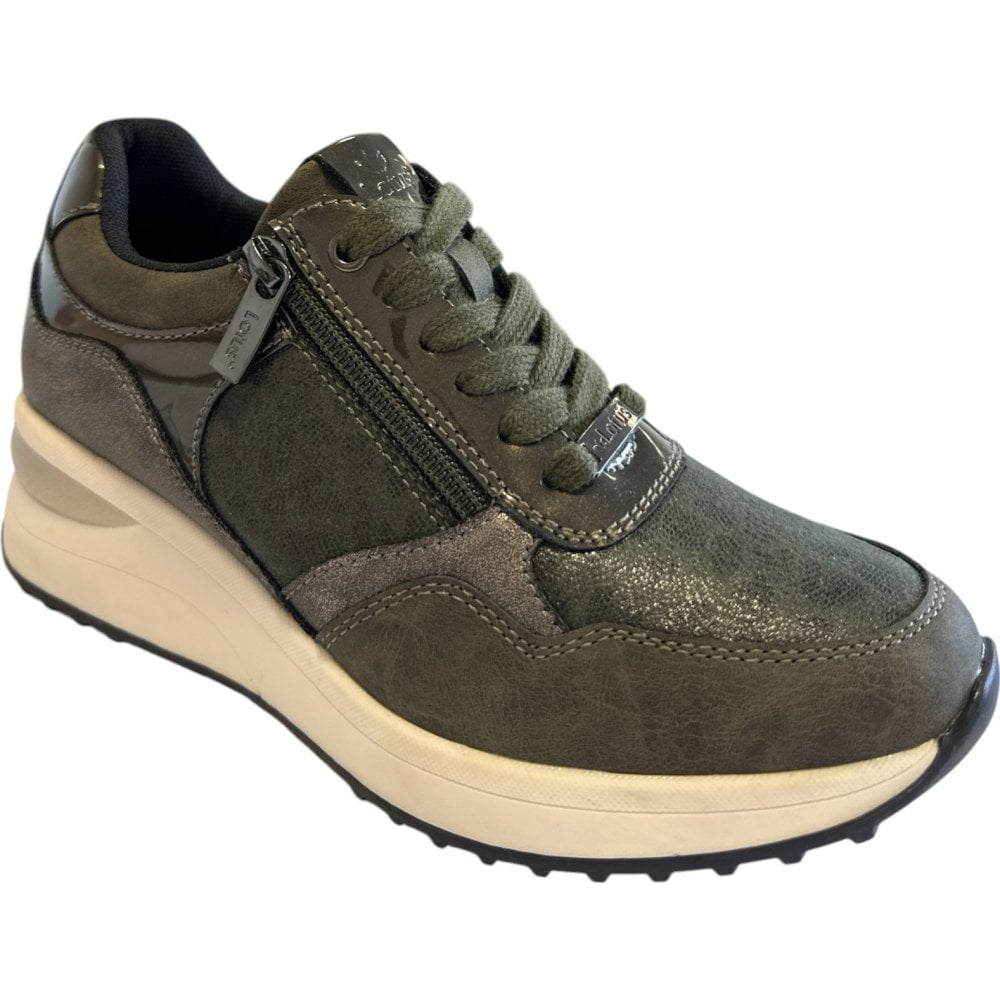 Lotus Pluto Khaki Wedge Trainers