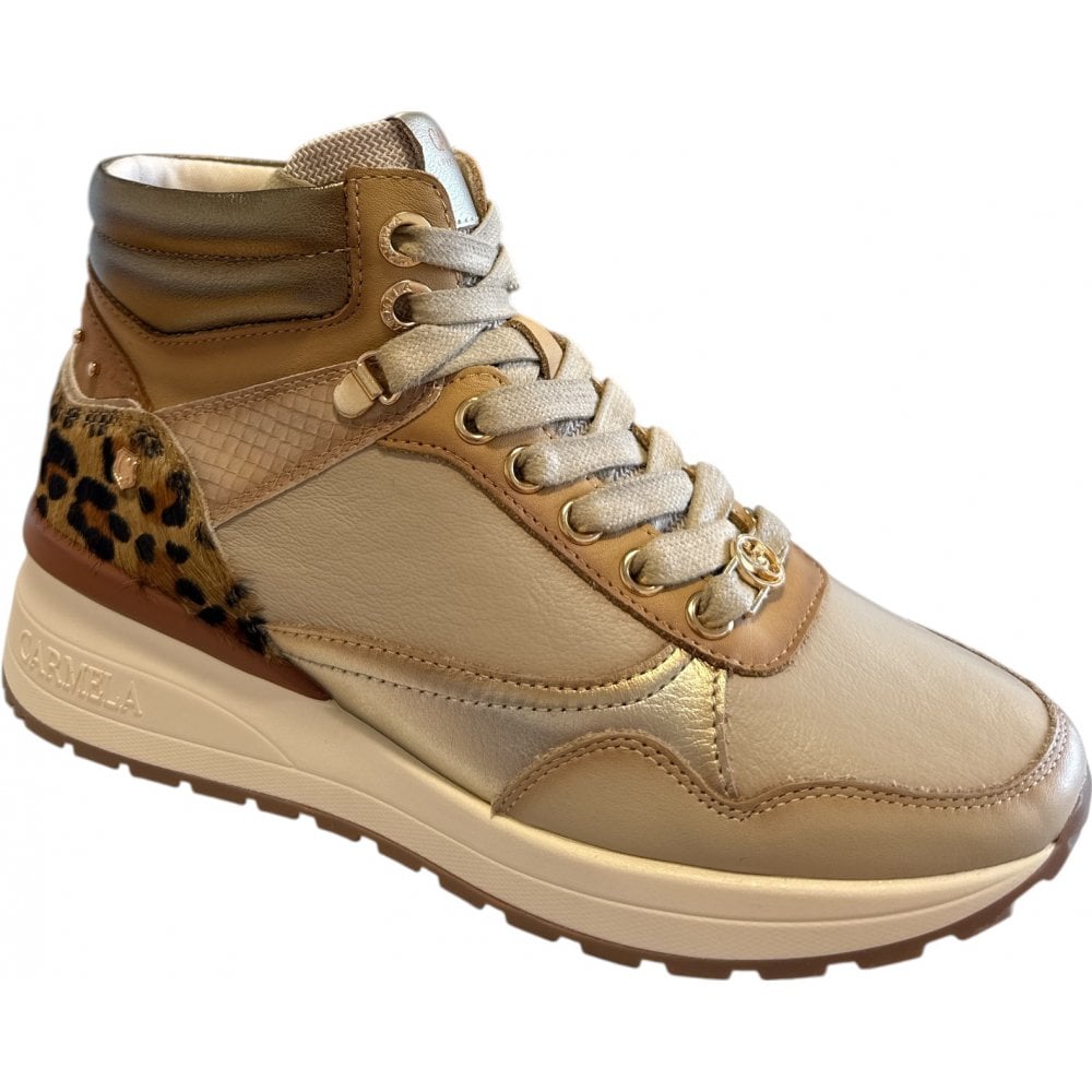 Carmela 162695 Beige Leather Hi-Top Trainers