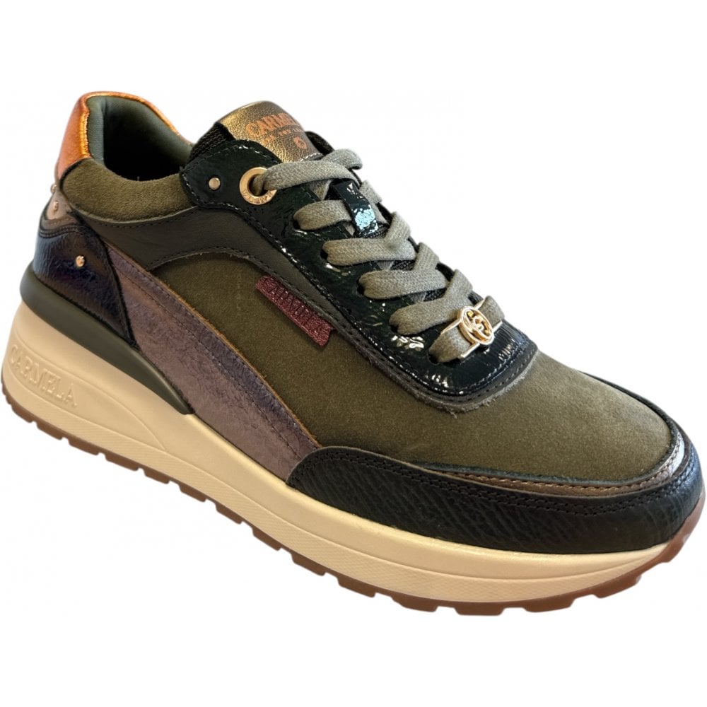 Carmela 162652 Green Leather Wedge Trainers