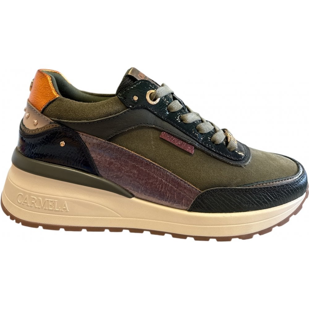 Carmela 162652 Green Leather Wedge Trainers