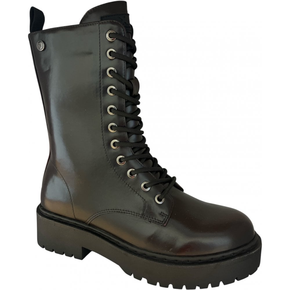 Xti 144388 Black Leather Look Lace-Up Boots