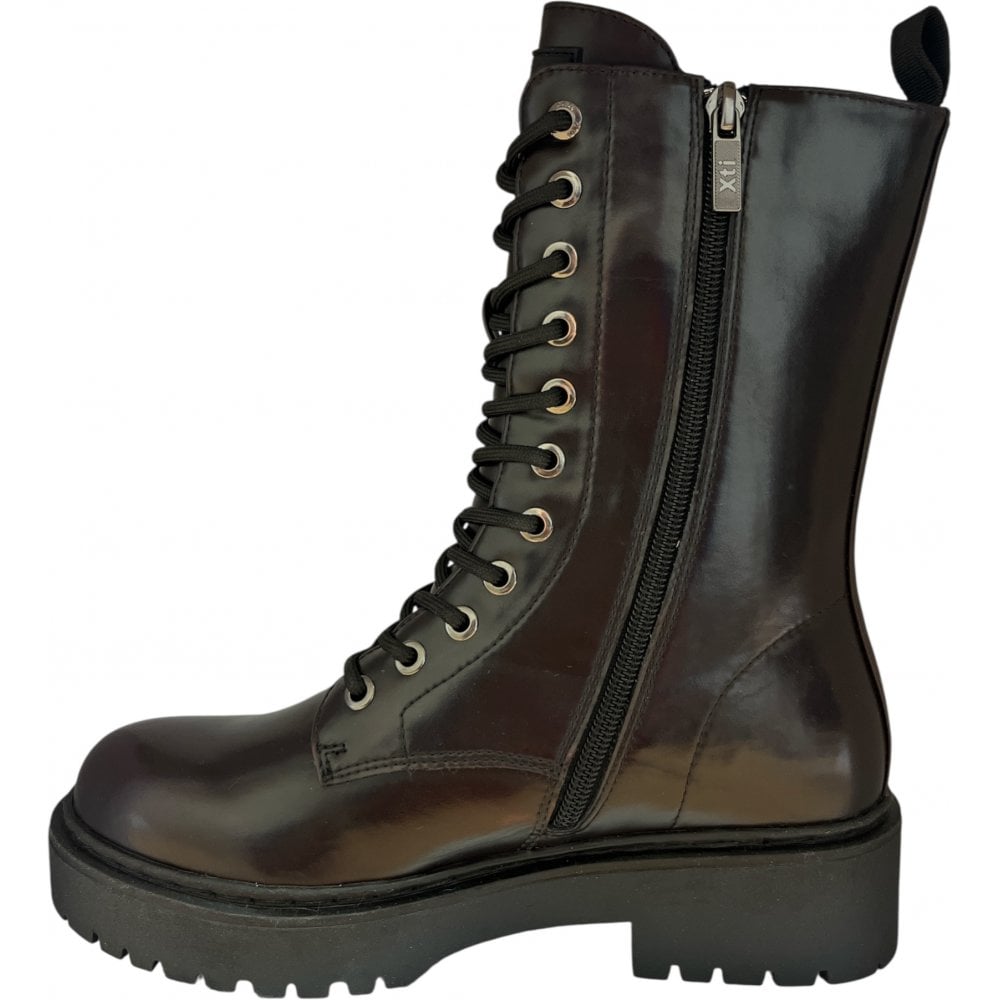 Xti 144388 Black Leather Look Lace-Up Boots