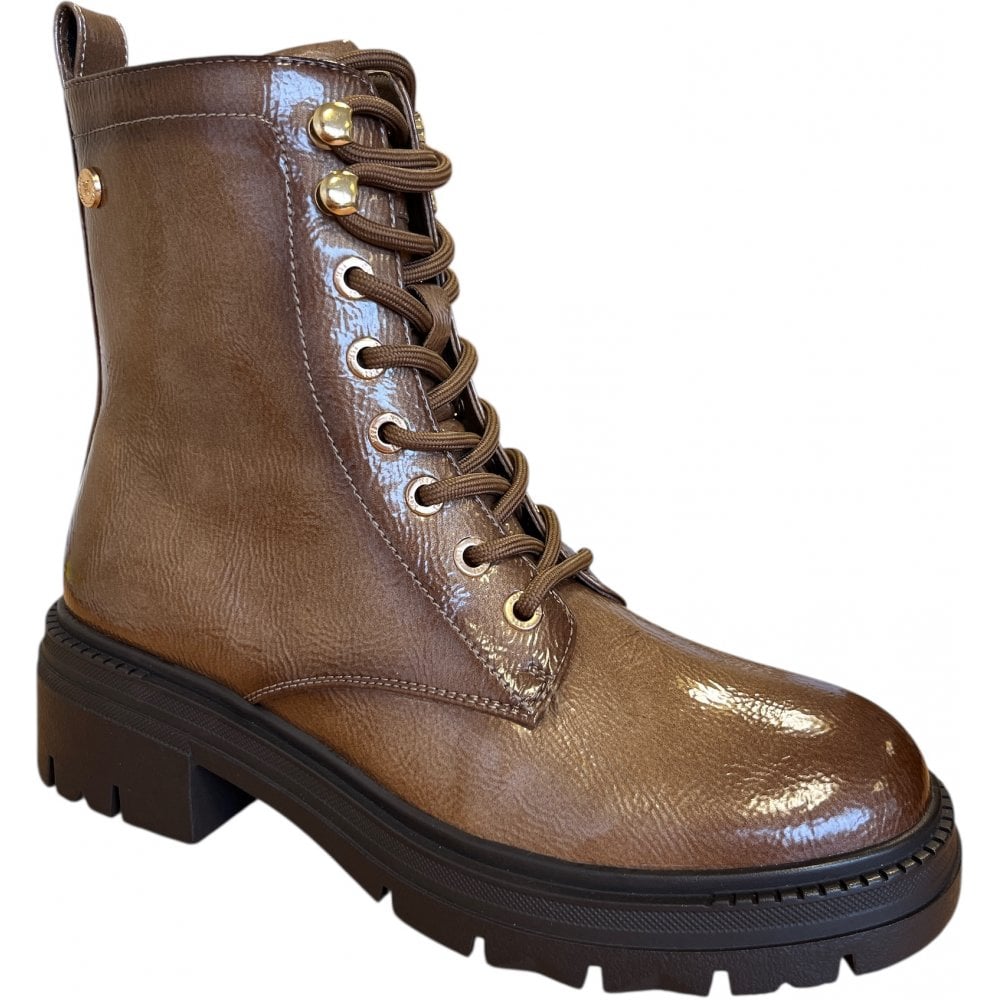 Xti 144296 Taupe Patent Lace-Up Boots