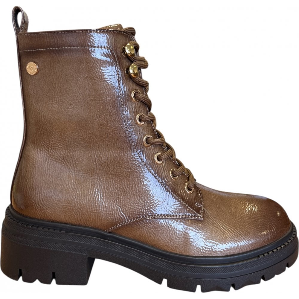 Xti 144296 Taupe Patent Lace-Up Boots
