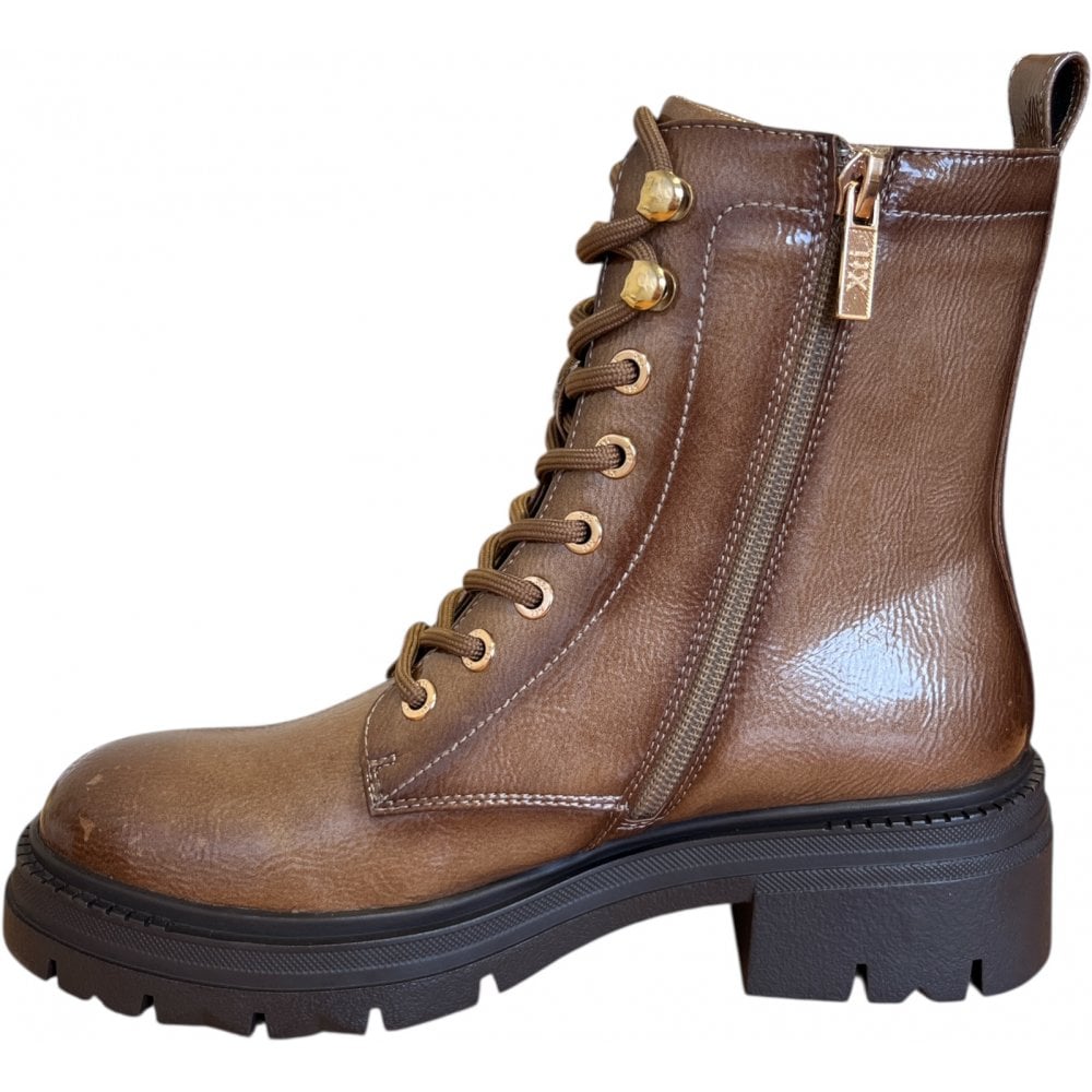 Xti 144296 Taupe Patent Lace-Up Boots
