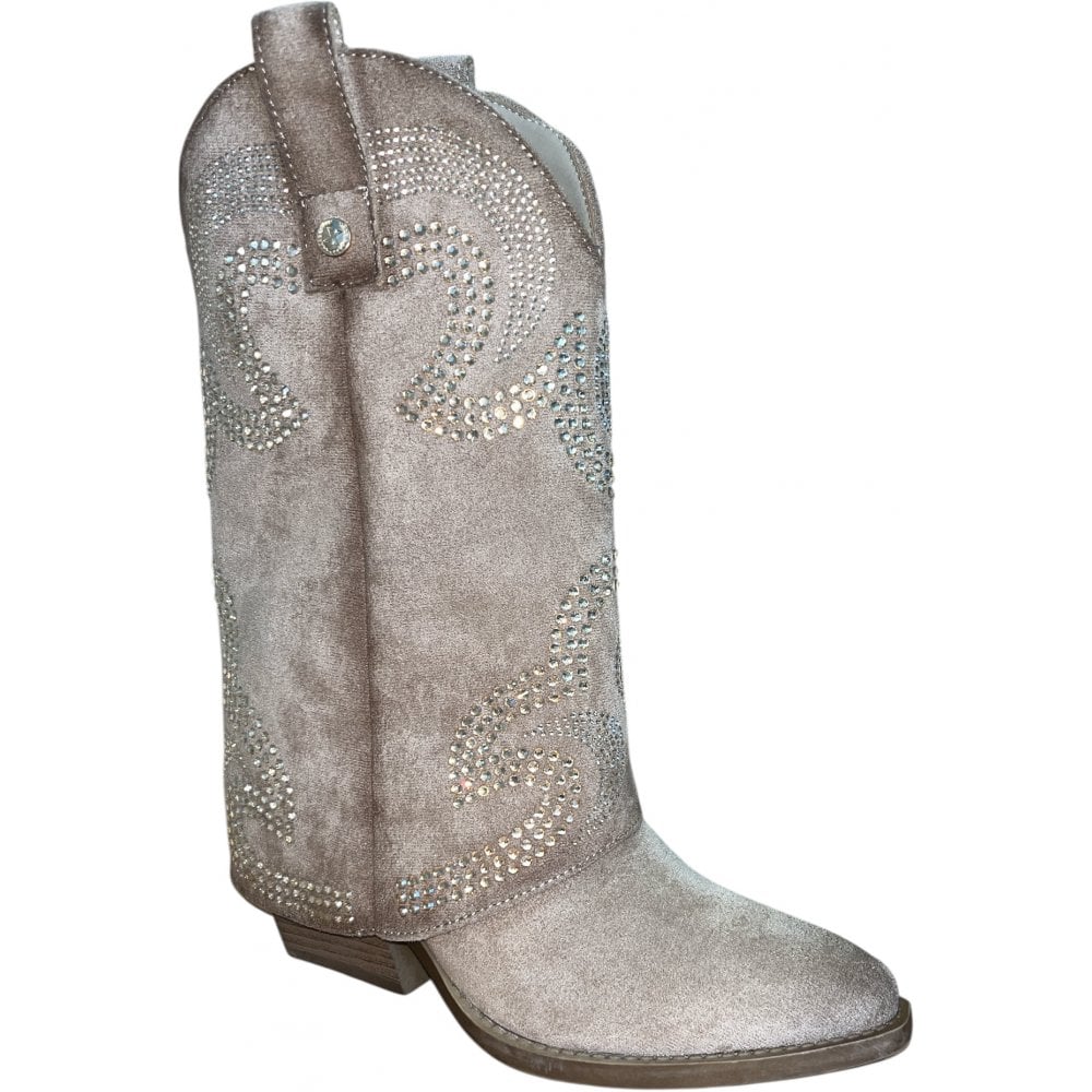 Xti 144467 Beige Foldover Cowboy Boots
