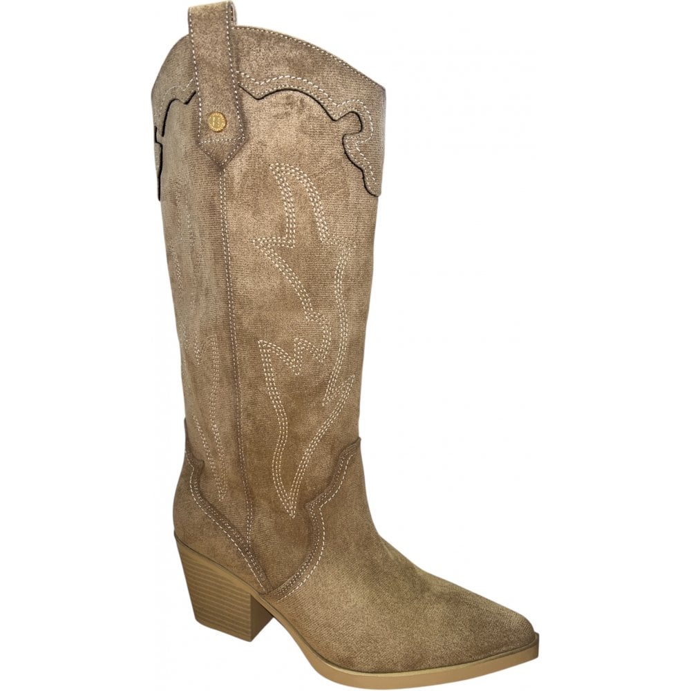 Xti 144724 Beige Faux Suede Knee High Cowboy Boots