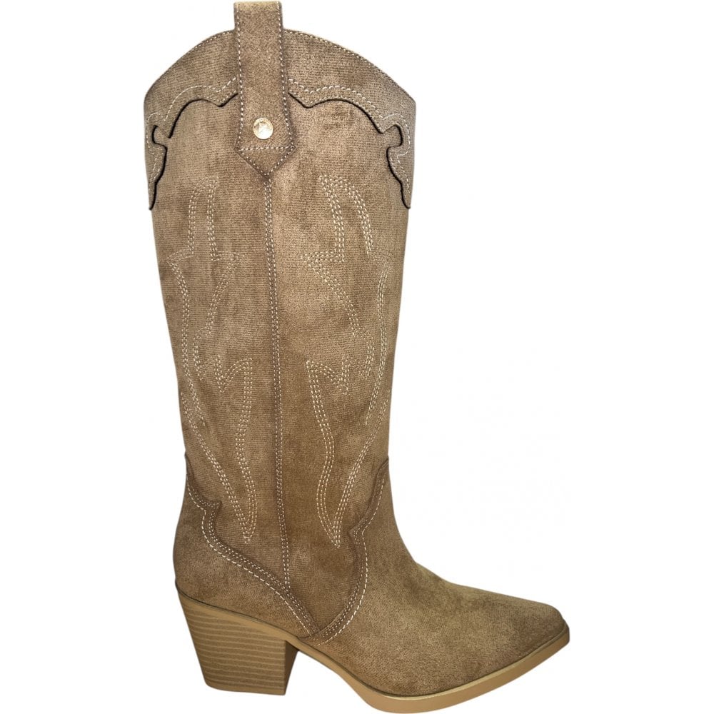 Xti 144724 Beige Faux Suede Knee High Cowboy Boots
