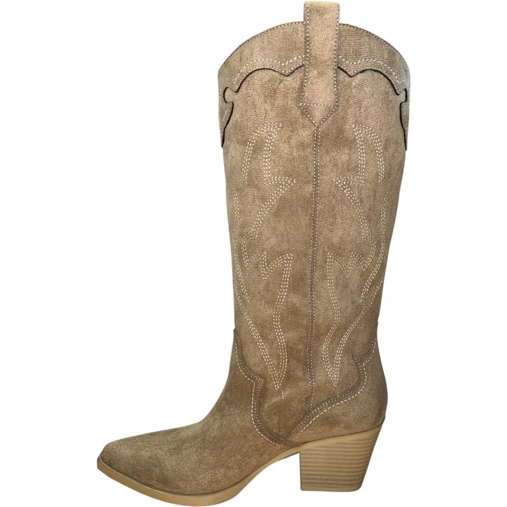 Xti 144724 Beige Faux Suede Knee High Cowboy Boots