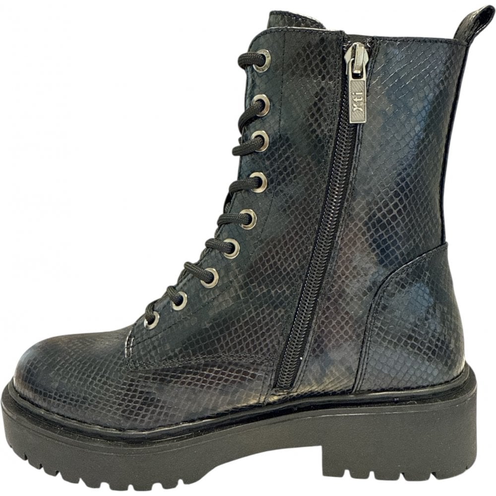 Xti 144389 Black Snake Print Lace-Up Boots