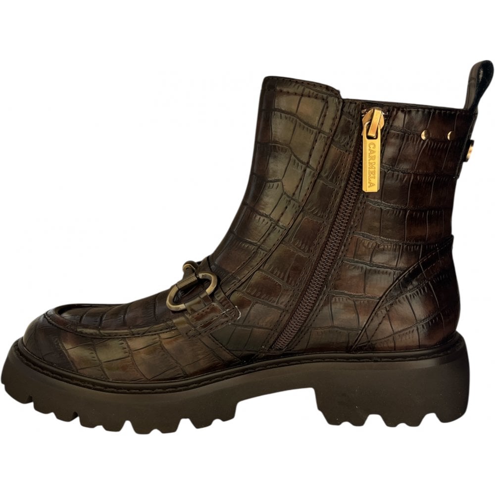 Carmela 162548 Brown faux Leather Croc Print Boots
