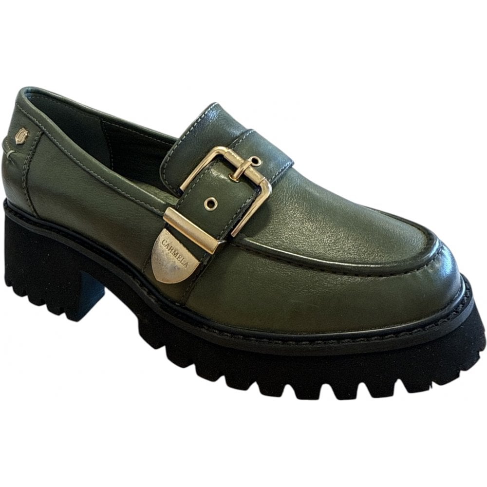 Carmela 161907 Khaki Green Leather Chunky Loafers