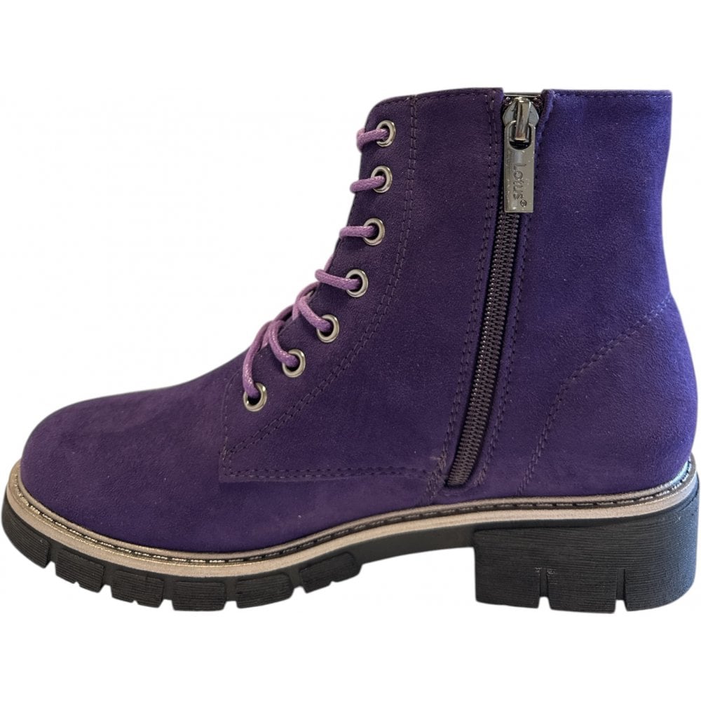 Lotus Lora Purple Lace-Up Ankle Boots