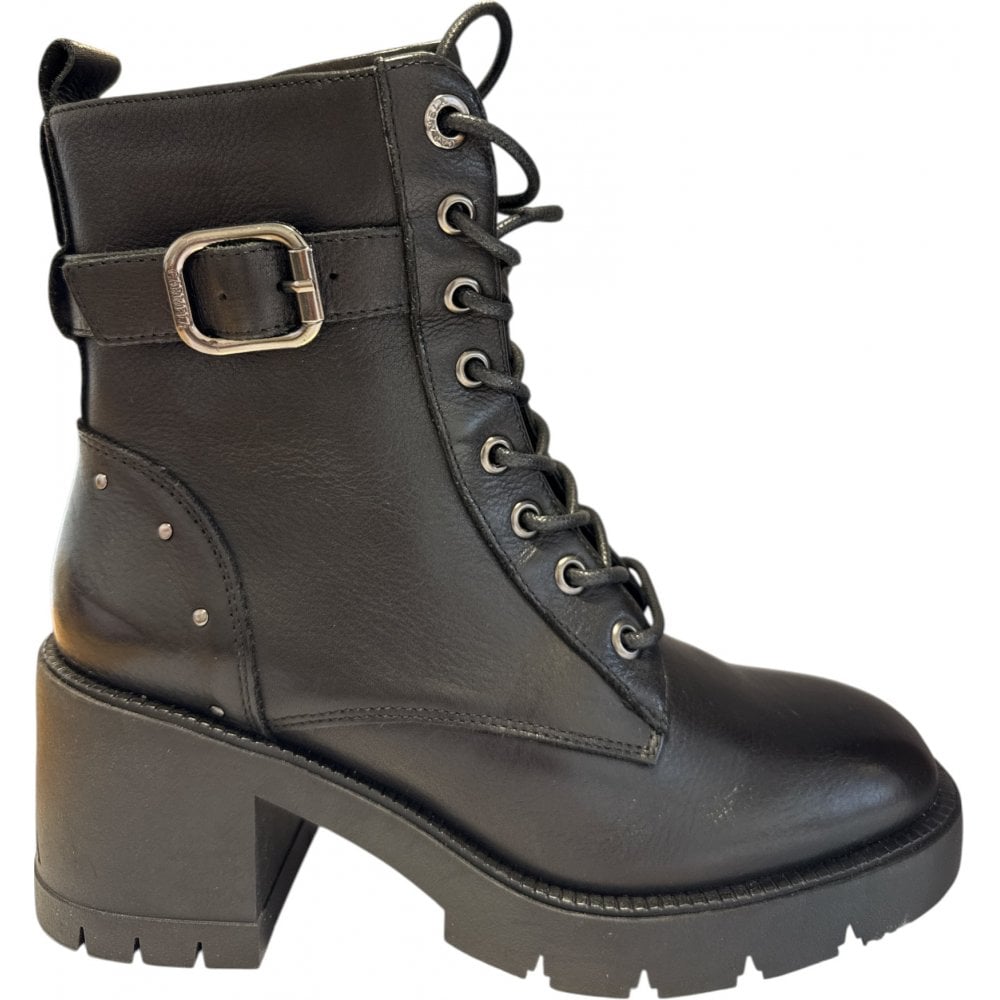 Carmela 161901 Black Leather Heeled Ankle Boots