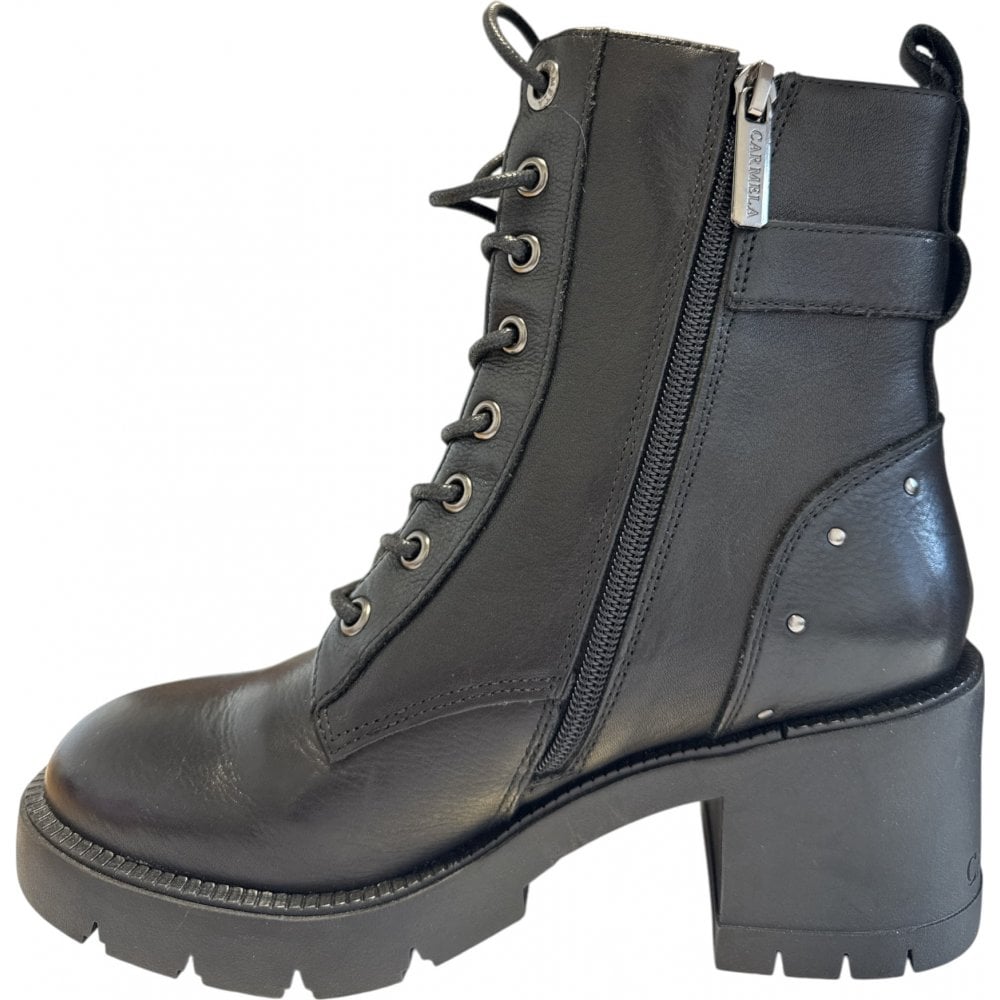 Carmela 161901 Black Leather Heeled Ankle Boots