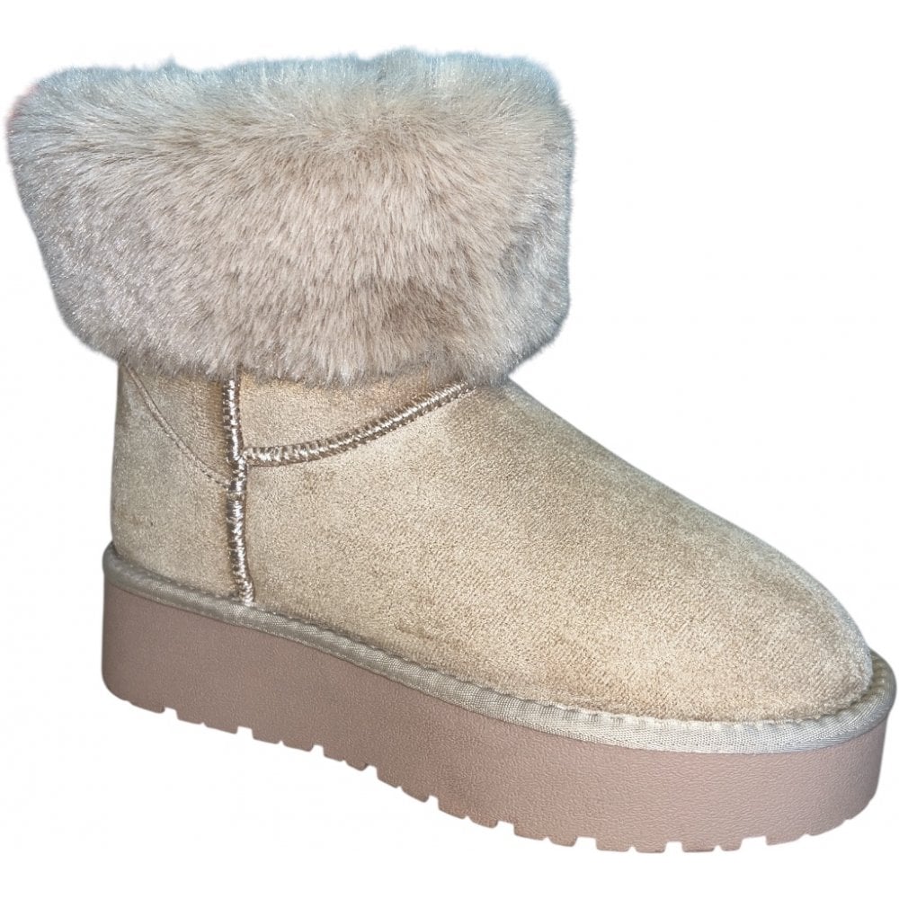 Xti 144602 Beige Faux Fur Lined Ankle Boots