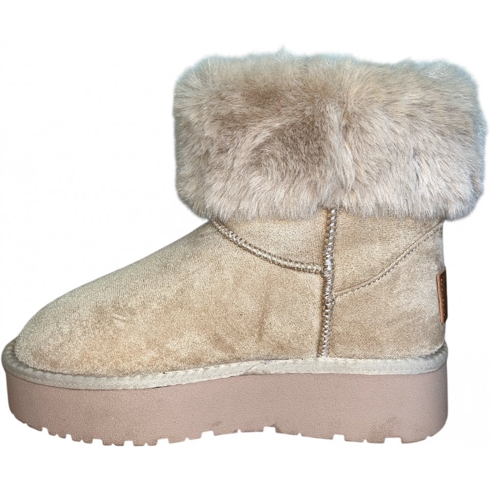 Xti 144602 Beige Faux Fur Lined Ankle Boots