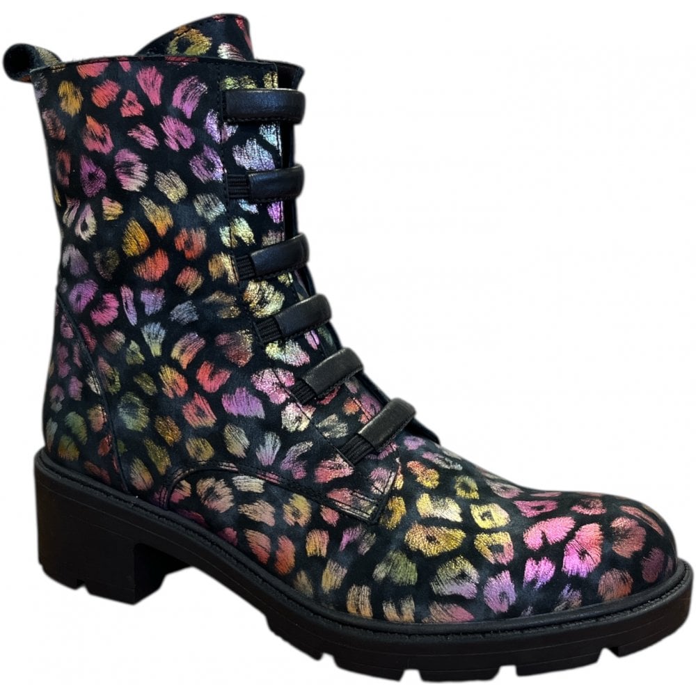 Adesso Amelia Jazzy Leopard Black Leather Ankle Boots