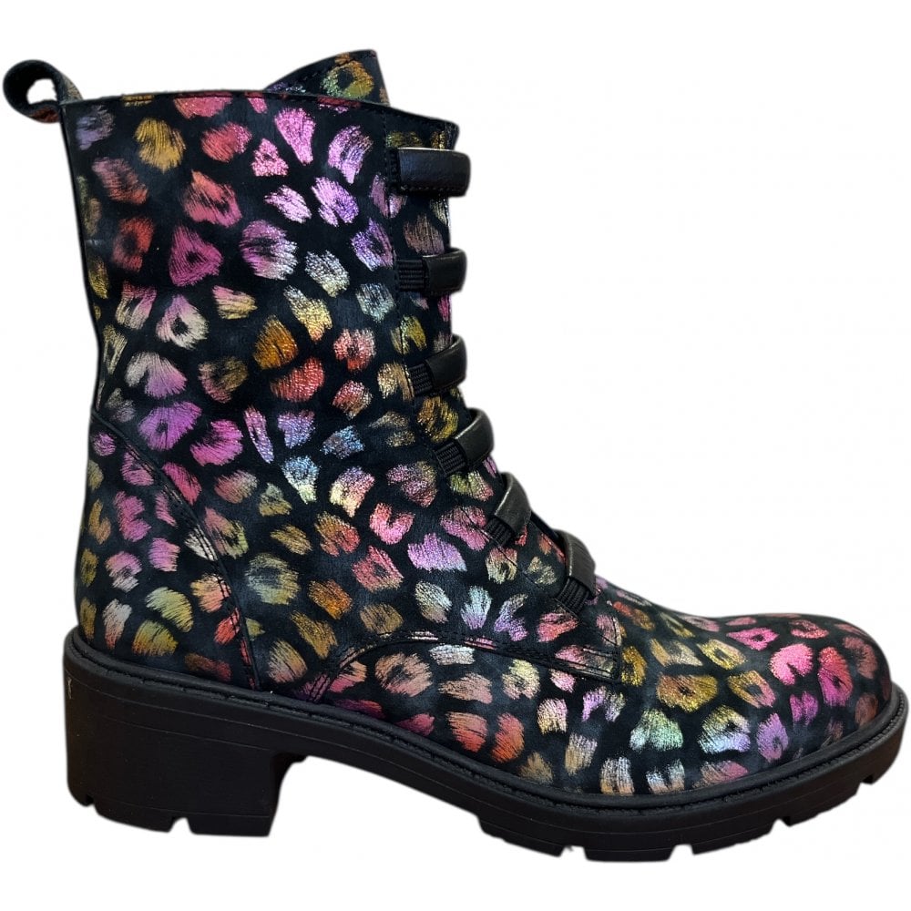 Adesso Amelia Jazzy Leopard Black Leather Ankle Boots