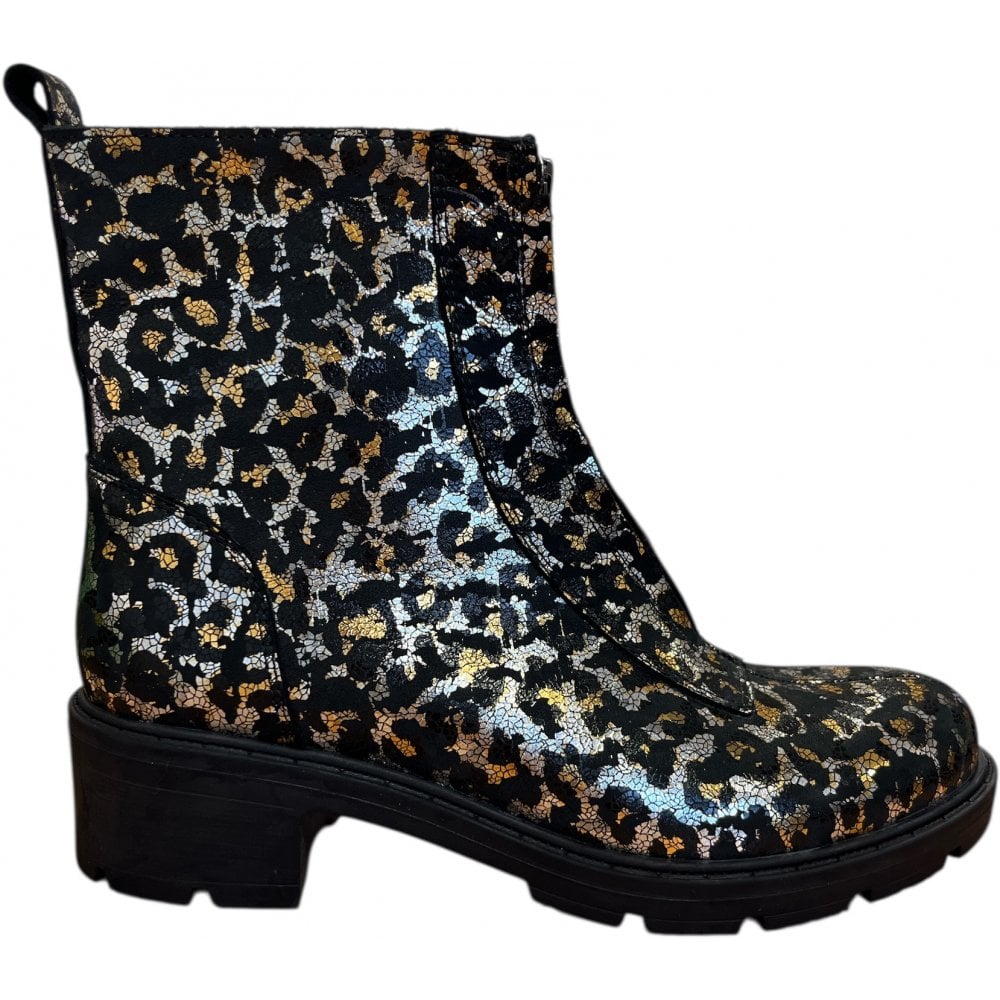 Adesso Makiko Black and Metallic Leopard Print Boots