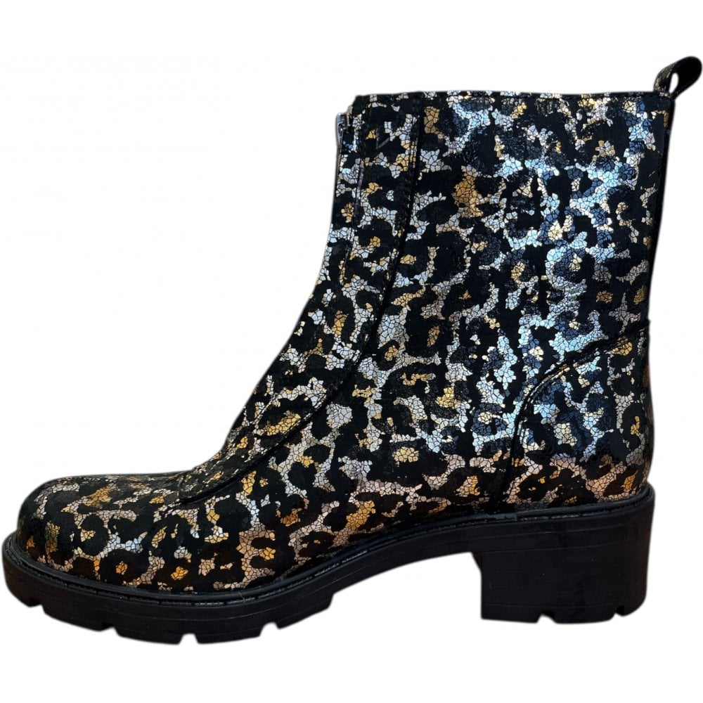 Adesso Makiko Black and Metallic Leopard Print Boots