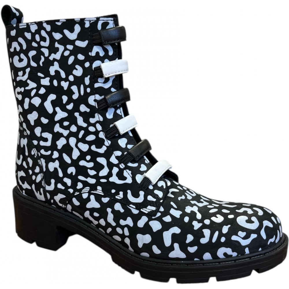 Adesso Amelia Dalmatian Black Leather Ankle Boots