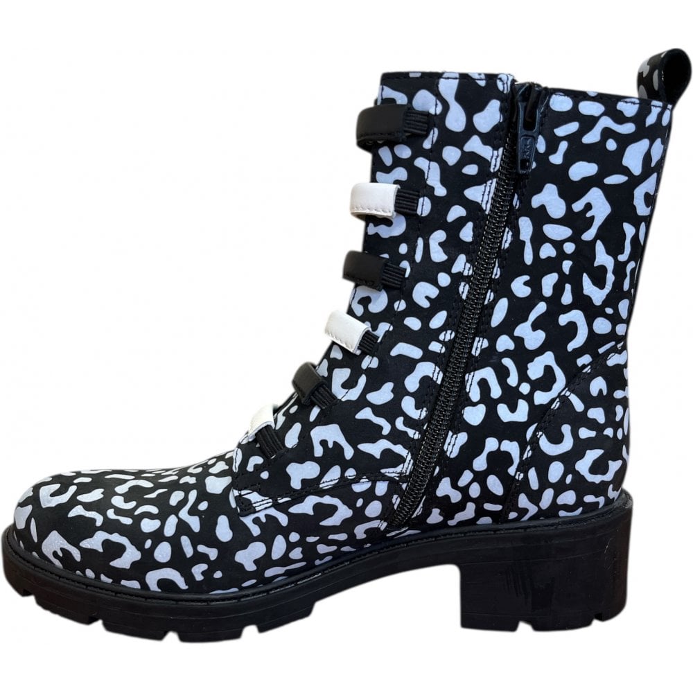 Adesso Amelia Dalmatian Black Leather Ankle Boots