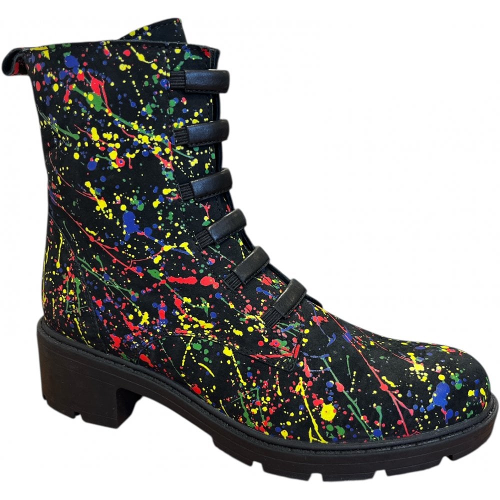 Adesso Amelia Paint Splash Black Leather Ankle Boots