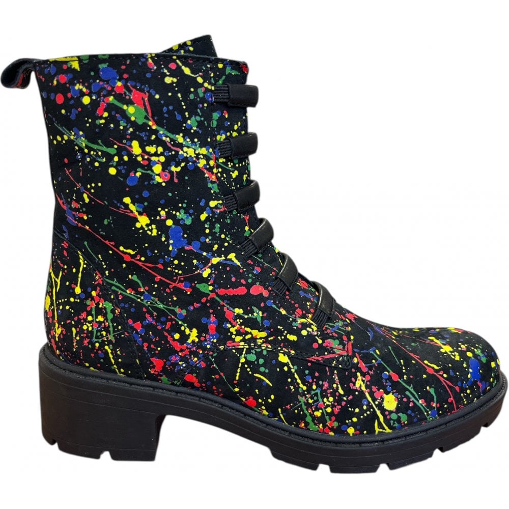 Adesso Amelia Paint Splash Black Leather Ankle Boots
