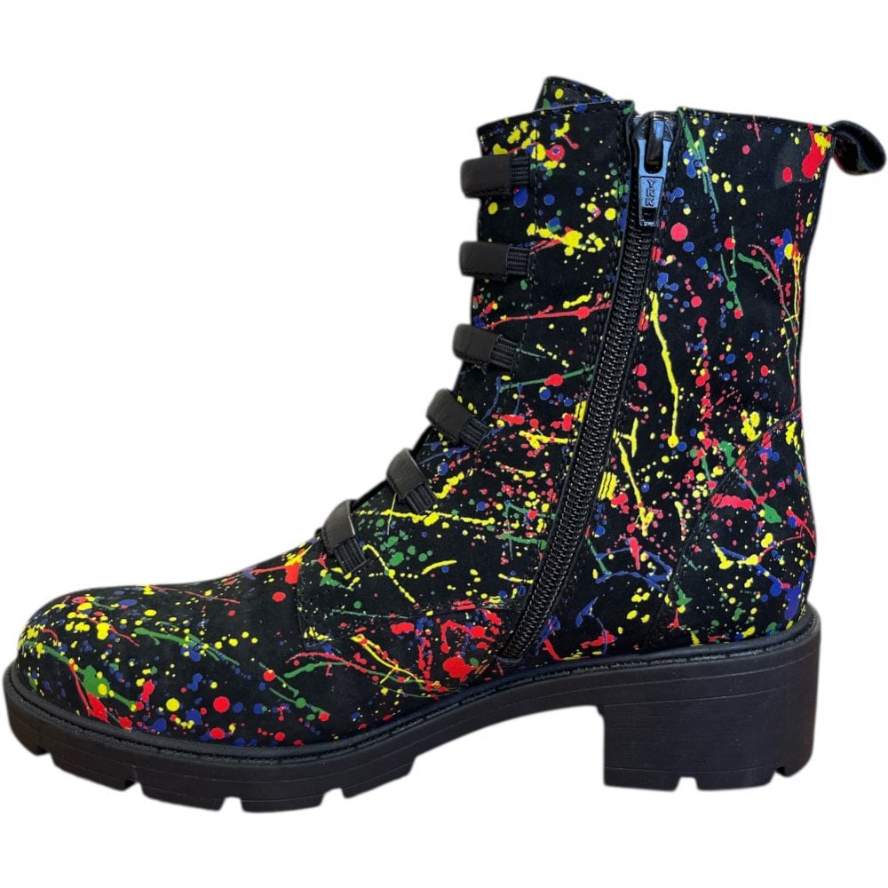 Adesso Amelia Paint Splash Black Leather Ankle Boots