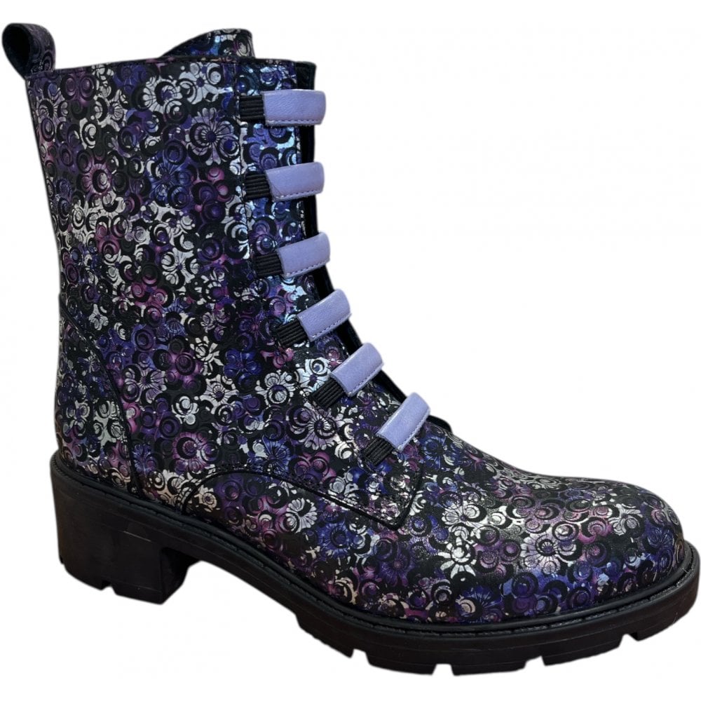 Adesso Amelia Lavender Bloom Black Leather Ankle Boots
