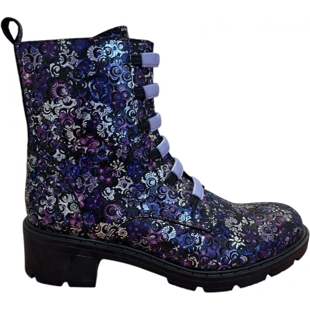 Adesso Amelia Lavender Bloom Black Leather Ankle Boots