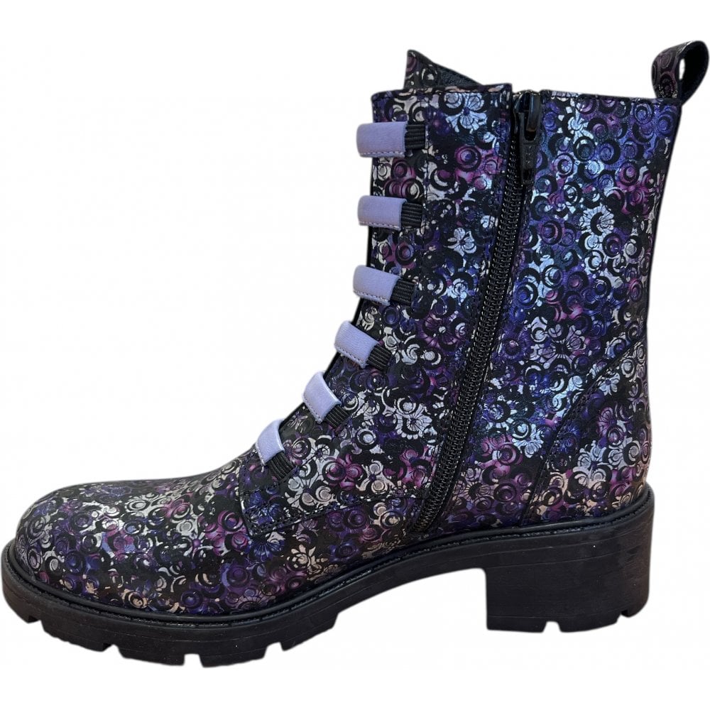 Adesso Amelia Lavender Bloom Black Leather Ankle Boots