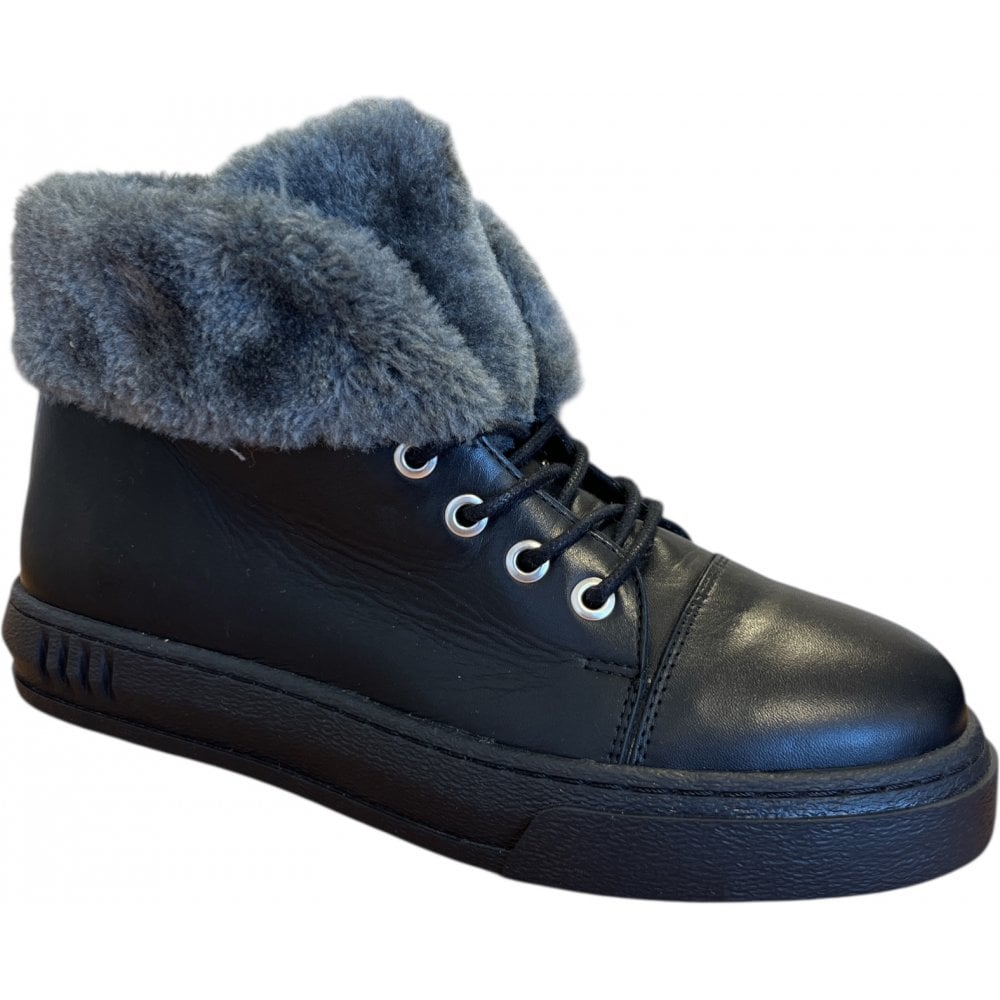 Adesso Aloe Black Leather Ankle Boots